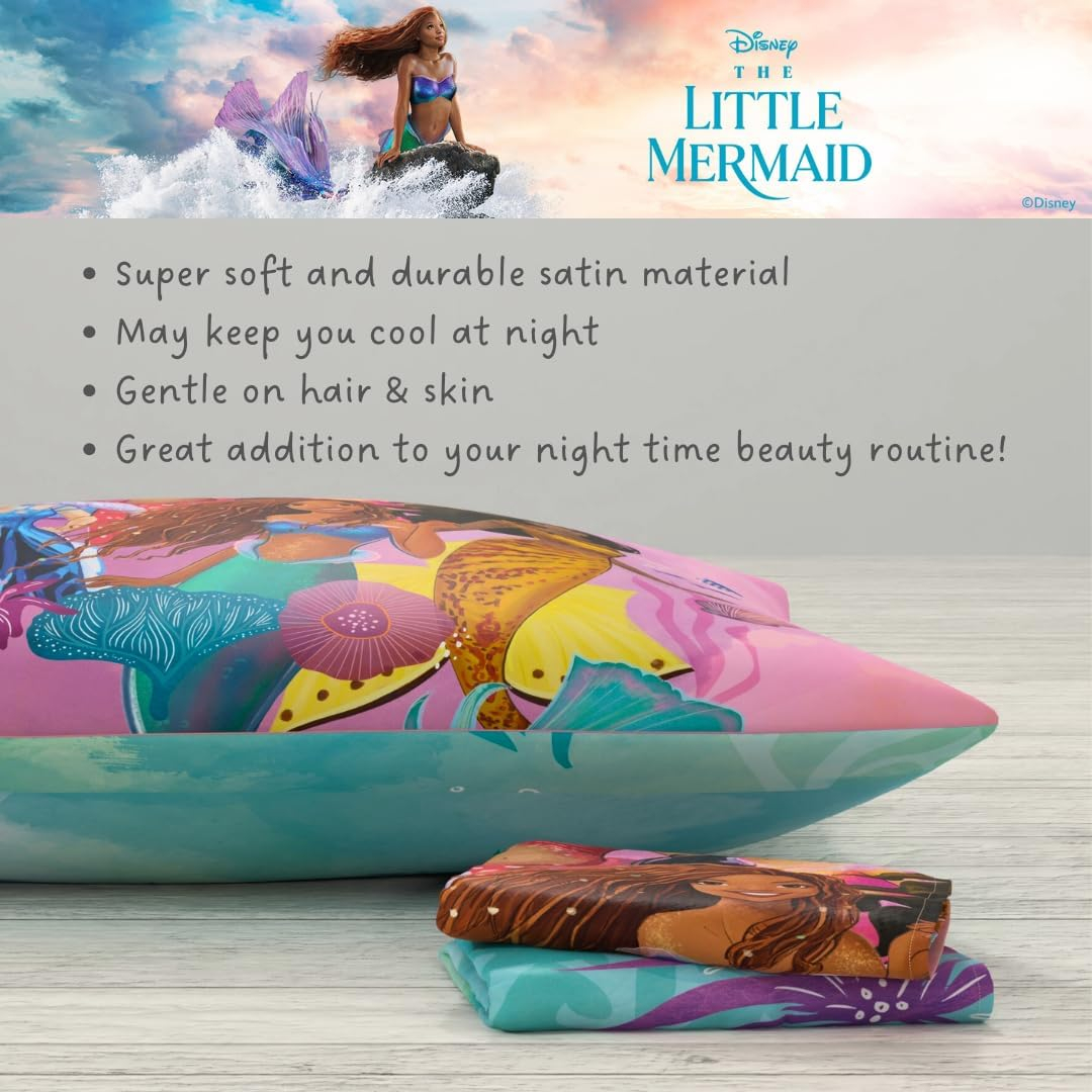 Franco The Little Mermaid Live Action Kids Beauty Silky Satin Standard Reversible Pillowcase Cover 20x30 for Hair and Skin, (Official Licensed Product)