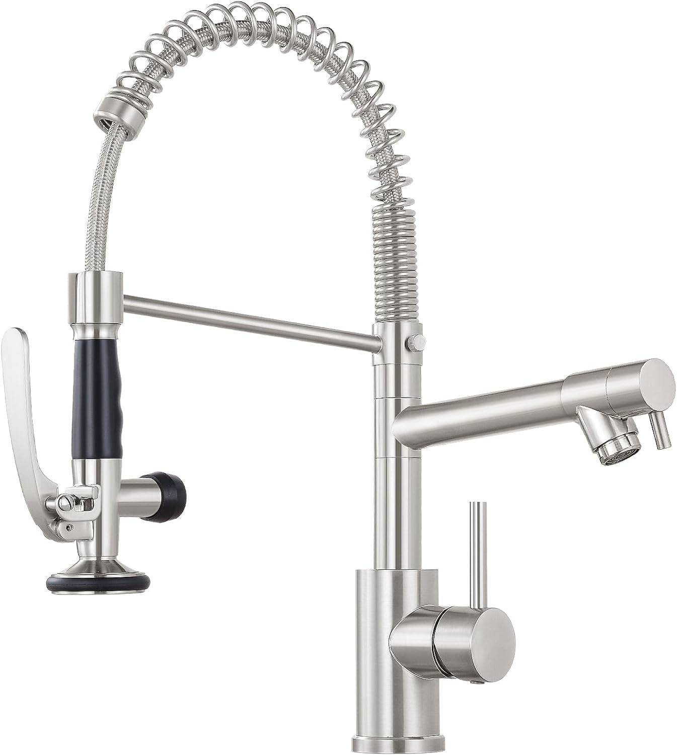 Commercial Kitchen Faucet with Pull Down Sprayer, Stainless Steel Kitchen Sink Faucet, Single Handle Spring Kitchen Faucets (Brush Nickle)