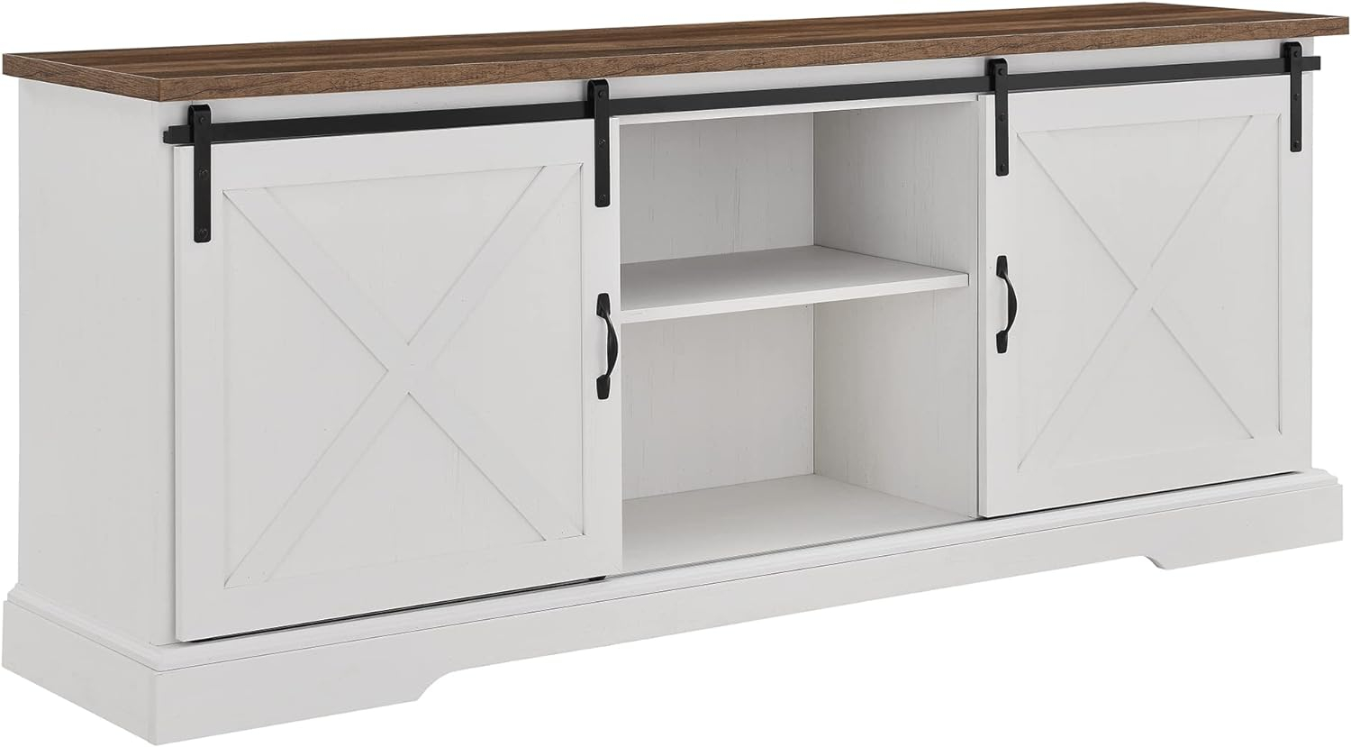 Walker Edison Sliding Barn Door 70" Farmhouse Wood TV Stand in White/Black