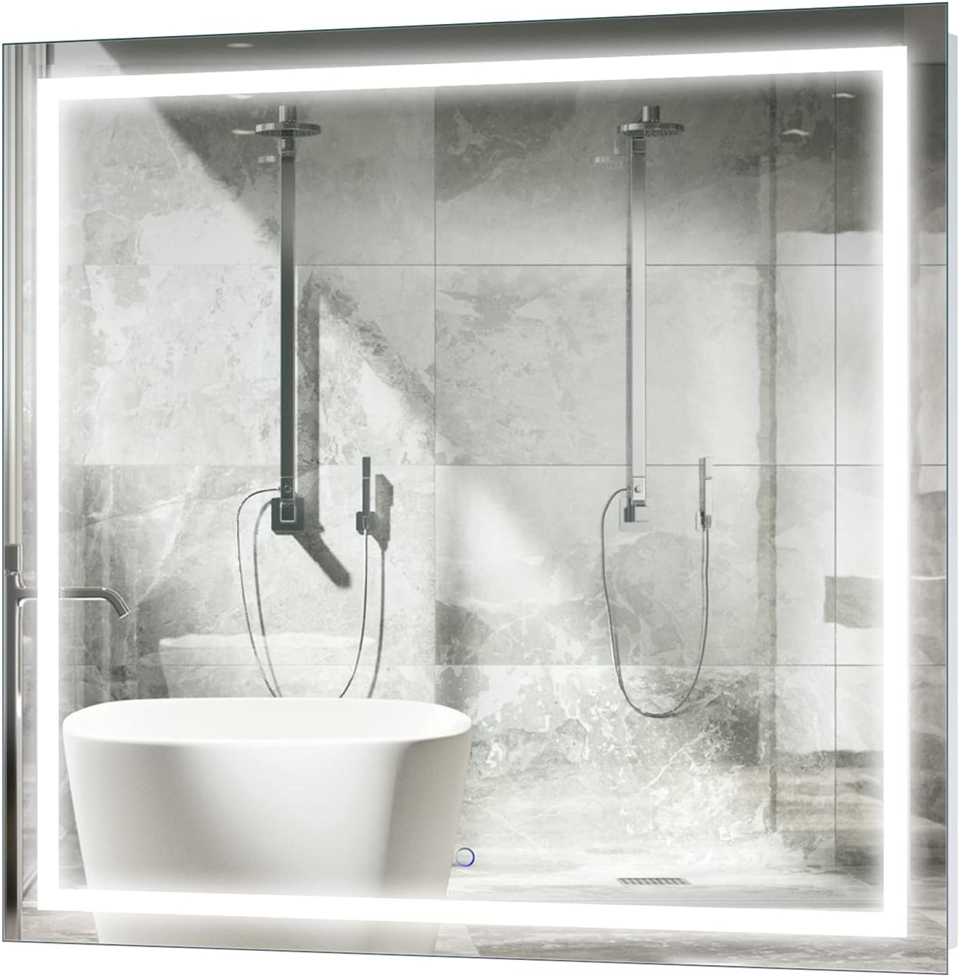 Krugg Icon Square LED Bathroom Mirror with Dimmer and Defogger - 3 Sizes