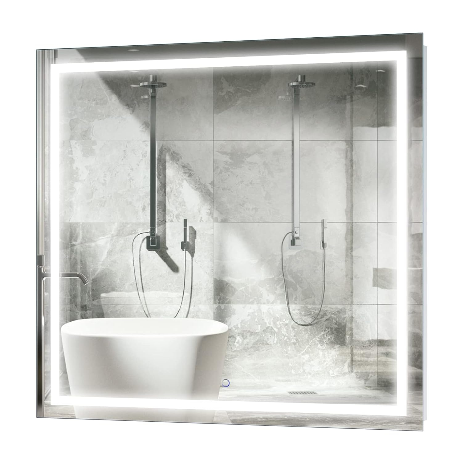 Krugg Icon Square LED Bathroom Mirror with Dimmer and Defogger - 3 Sizes