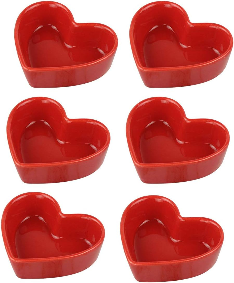 FUYU Colorful Heart Shaped Ceramic Ramekin Bowls Souffle Dishes Pudding Cups Snack Dishes Dipping Bowls