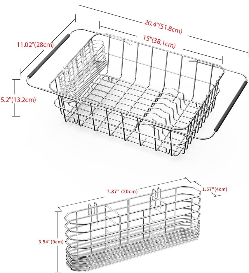 Expandable Sink Dish Drying Rack for Kitchen Counter,Durable 304 Stainless Steel Dish Drainer with Utensil Holder Over Sink,with Utensil Holder-Large(for 2-5 People)