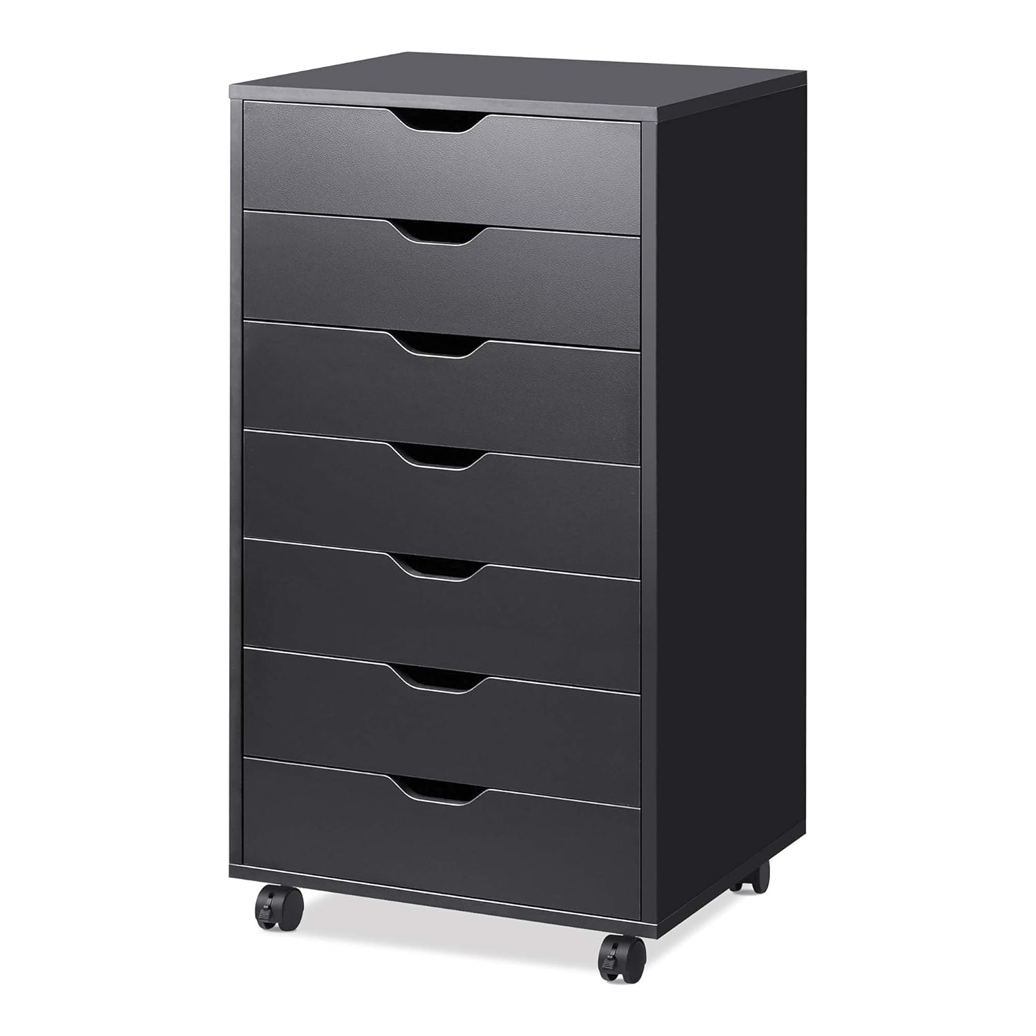 DEVAISE 7-Drawer Chest, Wood File Cabinet with Wheels, Black