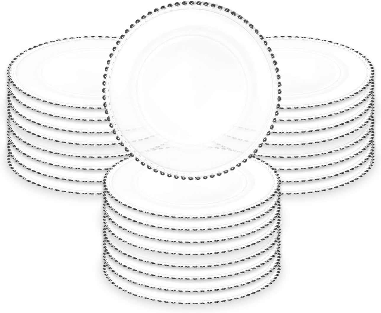 Handcrafted Silver Glass Beaded Charger Plates, 13-inch, Set of 8