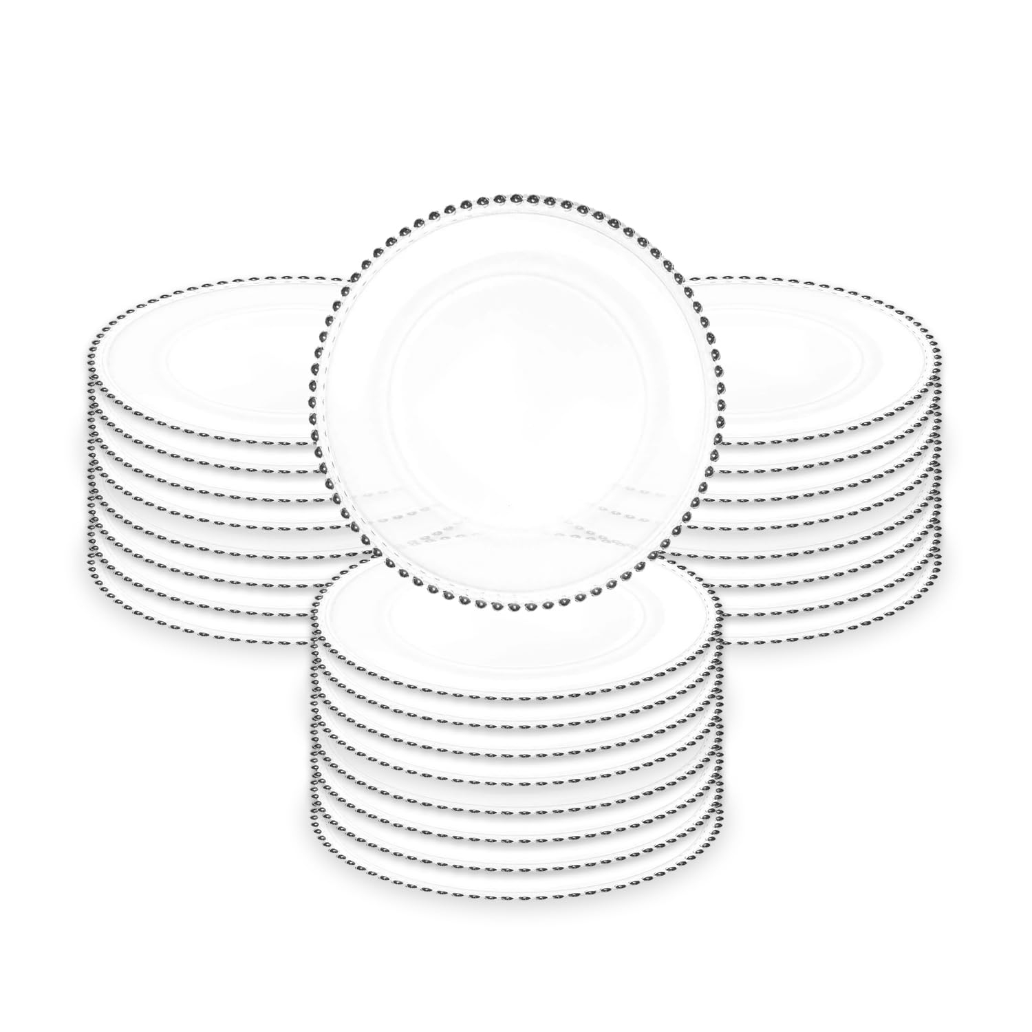 Handcrafted Silver Glass Beaded Charger Plates, 13-inch, Set of 8