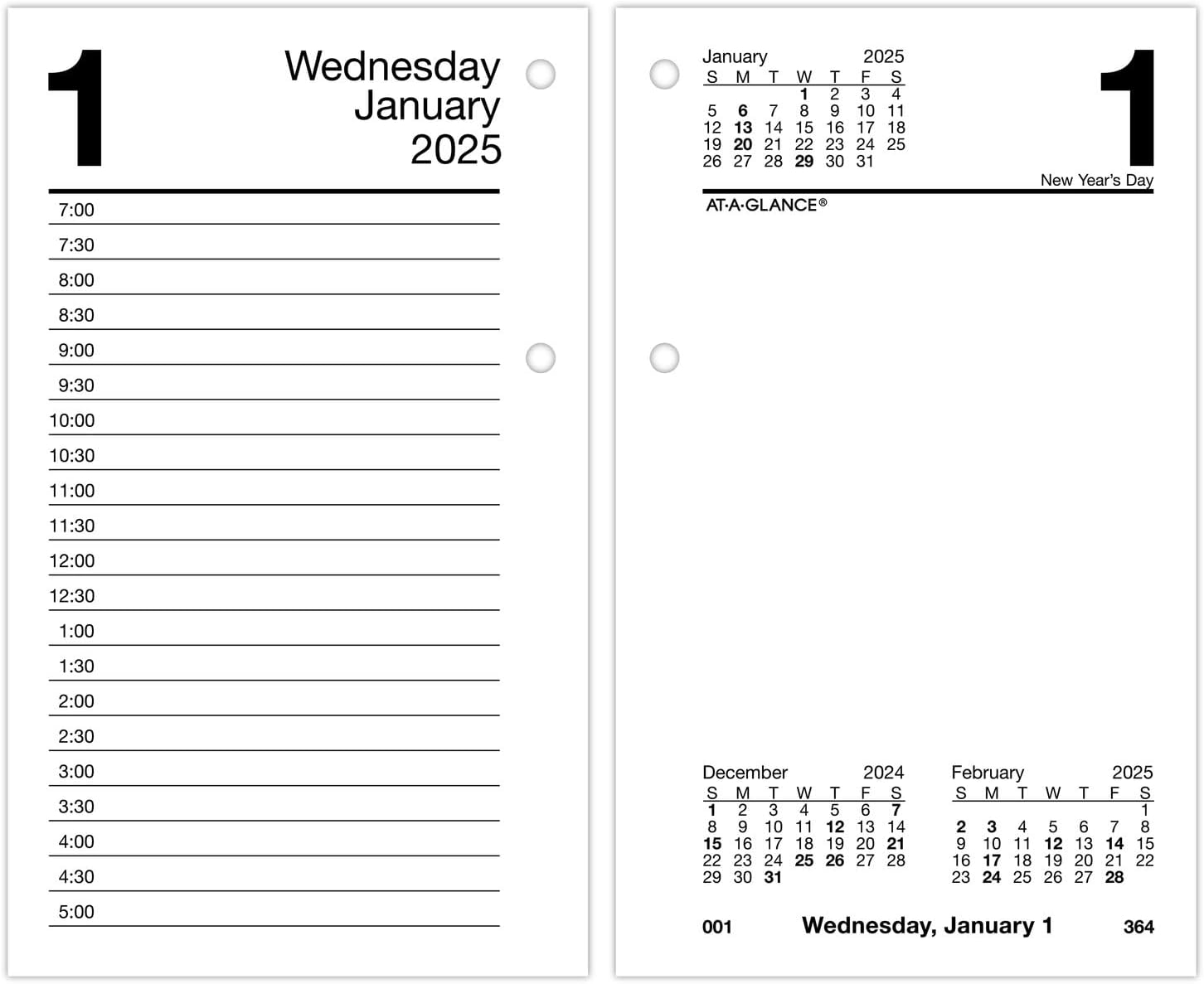 AT-A-GLANCE 2025 Daily Loose-Leaf Desk Calendar Refill Standard 3 12 x 6 - Desk