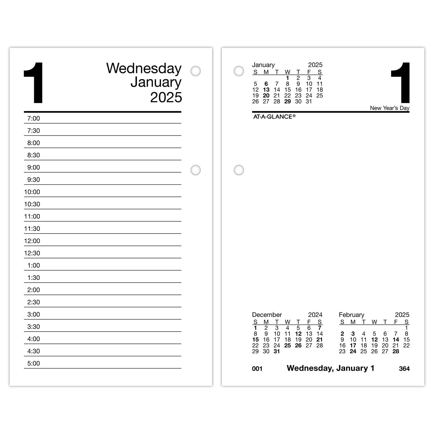 AT-A-GLANCE 2025 Daily Loose-Leaf Desk Calendar Refill Standard 3 12 x 6 - Desk