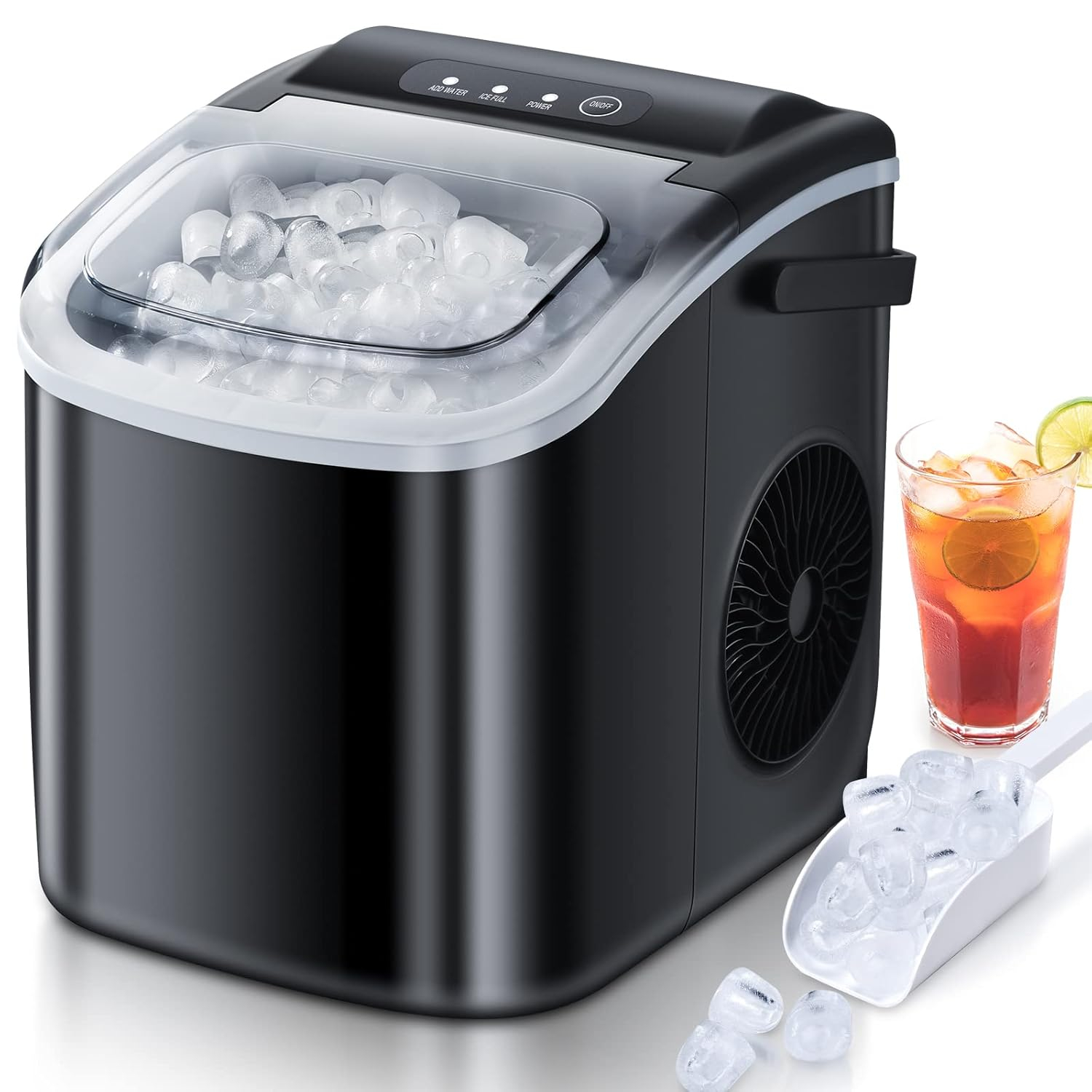 Compact Black Portable Countertop Ice Maker with Self-Cleaning
