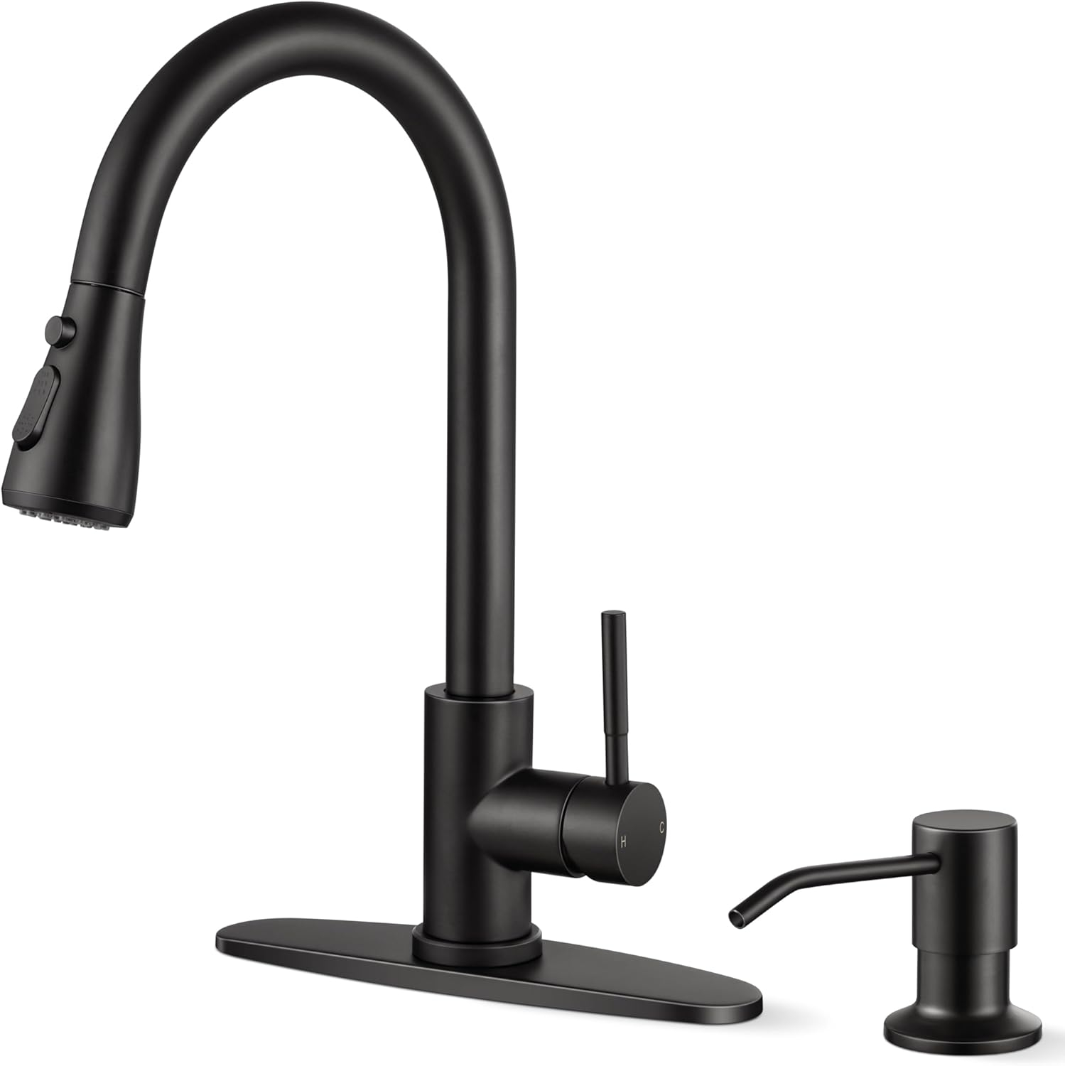 Black Kitchen Faucet with Soap Dispenser Stainless Steel Single Handle Kitchen Sink Faucet with Pull Down Sprayer for Single Hole or 3 Holes