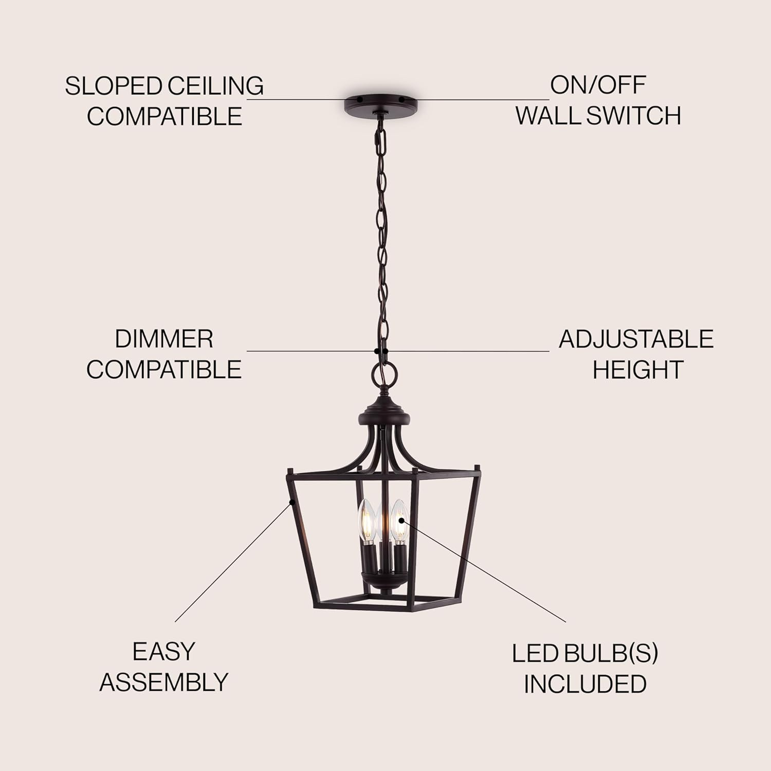 Camden 10" 3-Light Iron Classic Midcentury Pendant Lantern, Oil Rubbed Bronze