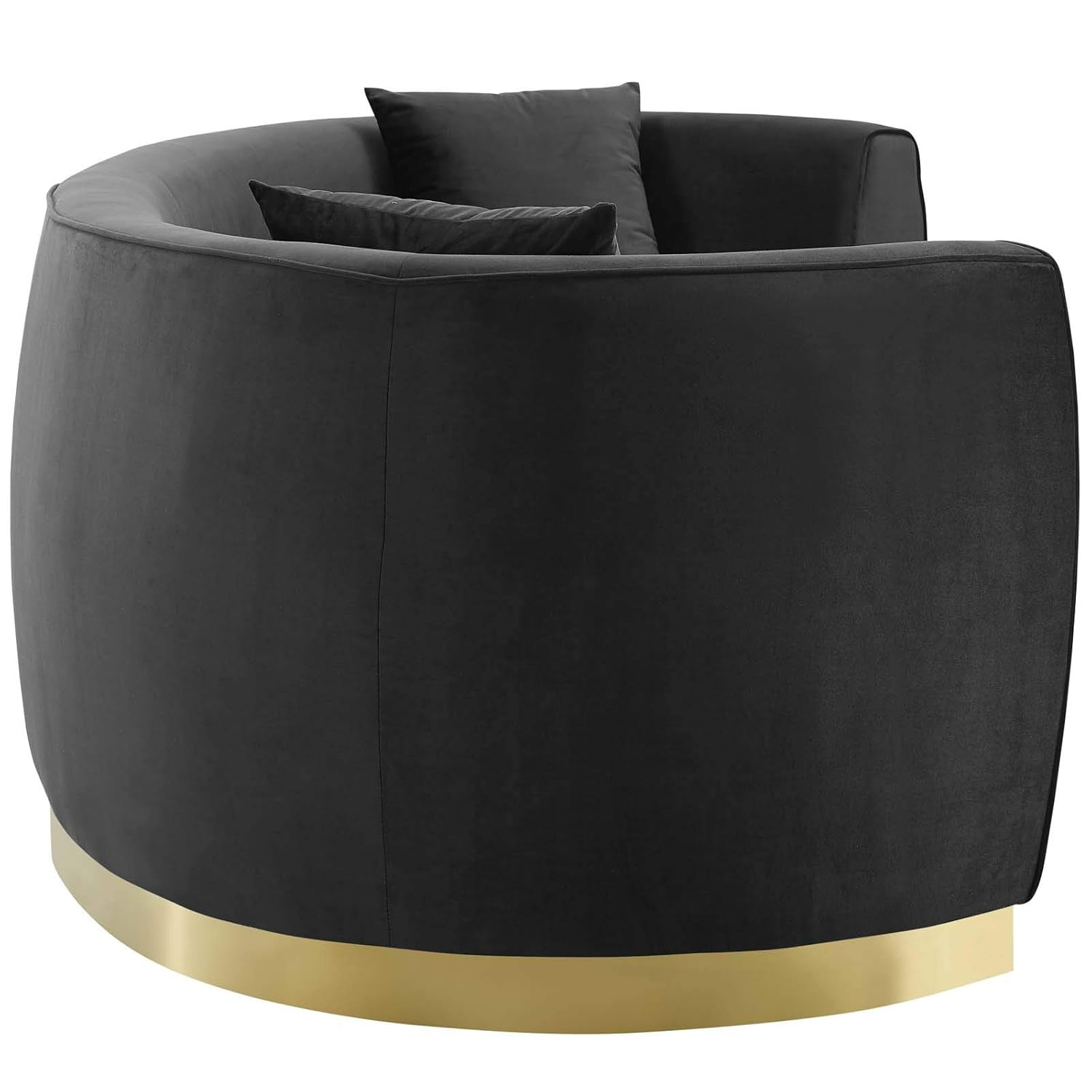 Luxurious Mid-Century Black Velvet Curved Sofa with Gold Base