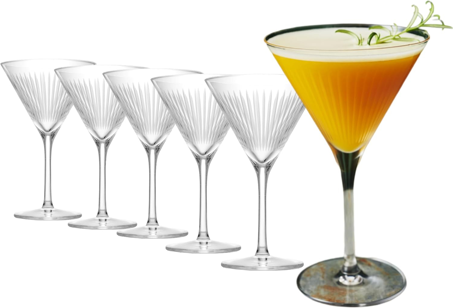 Elegant Crystal Clear Martini Glass Set with Long Stem, 8.5 oz