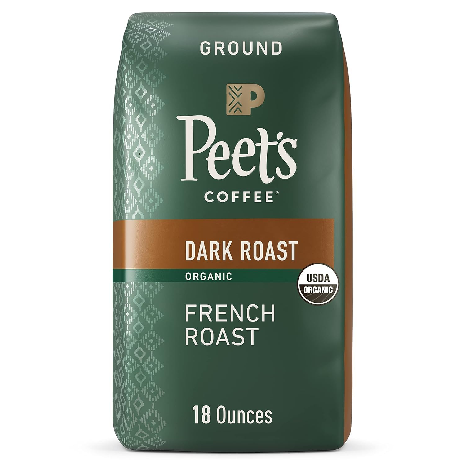 Peet's Coffee Organic French Roast Premium Dark Roast Ground Coffee, Arabica, 18 oz