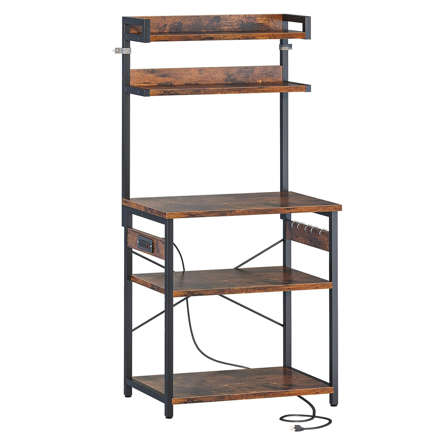 ODK Bakers Rack with Power Outlet, Coffee Bar with Storage 5-Tiers, Microwave Stand Kitchen rack 16.5 * 23.6 * 59 inches, Kitchen Shelf, Black