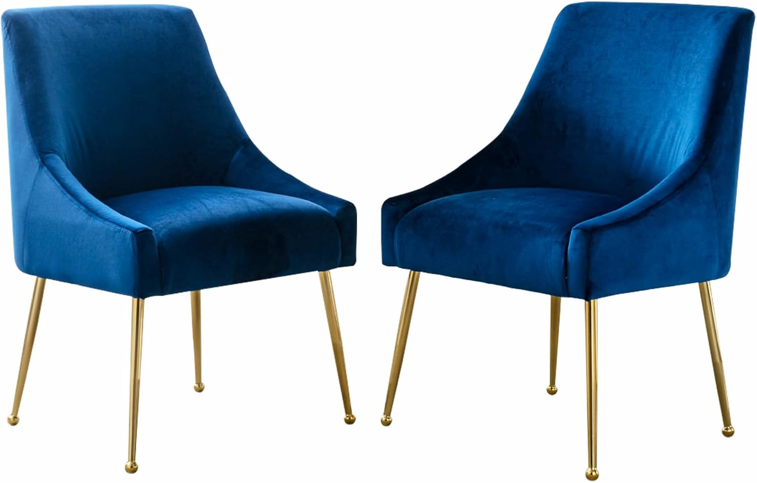 Home Beyond Velvet Upholstered Wing Back Parsons Chair with Golden Plated Legs, Accent Chairs with Contemporary Design for Living Room, Comfortable Armless Padded Chairs, Set of 2, VC-21B, Blue