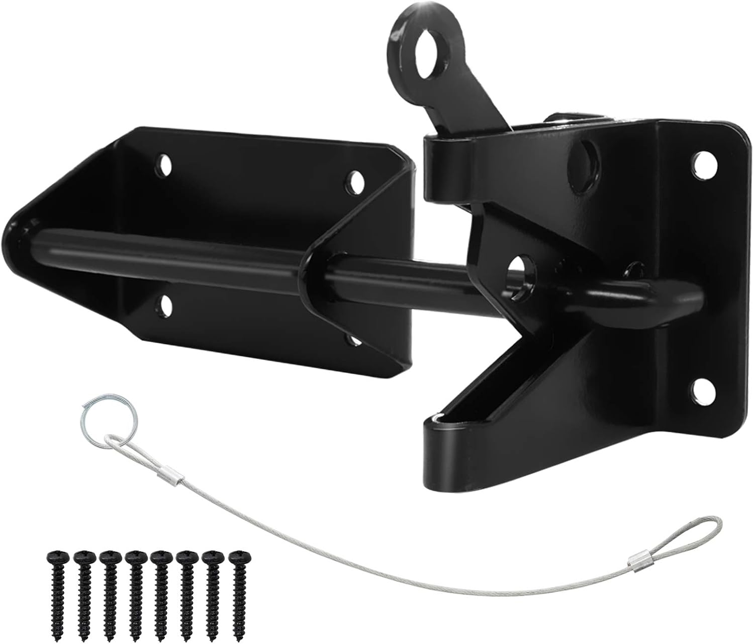 Heavy Duty Automatic Latch for Wooden & Metal Gates, Vinyl Fence, Self Locking Outswinging Pool & Dog Gate Door Latch with Gravity Security & Cable Pull Opener, Black