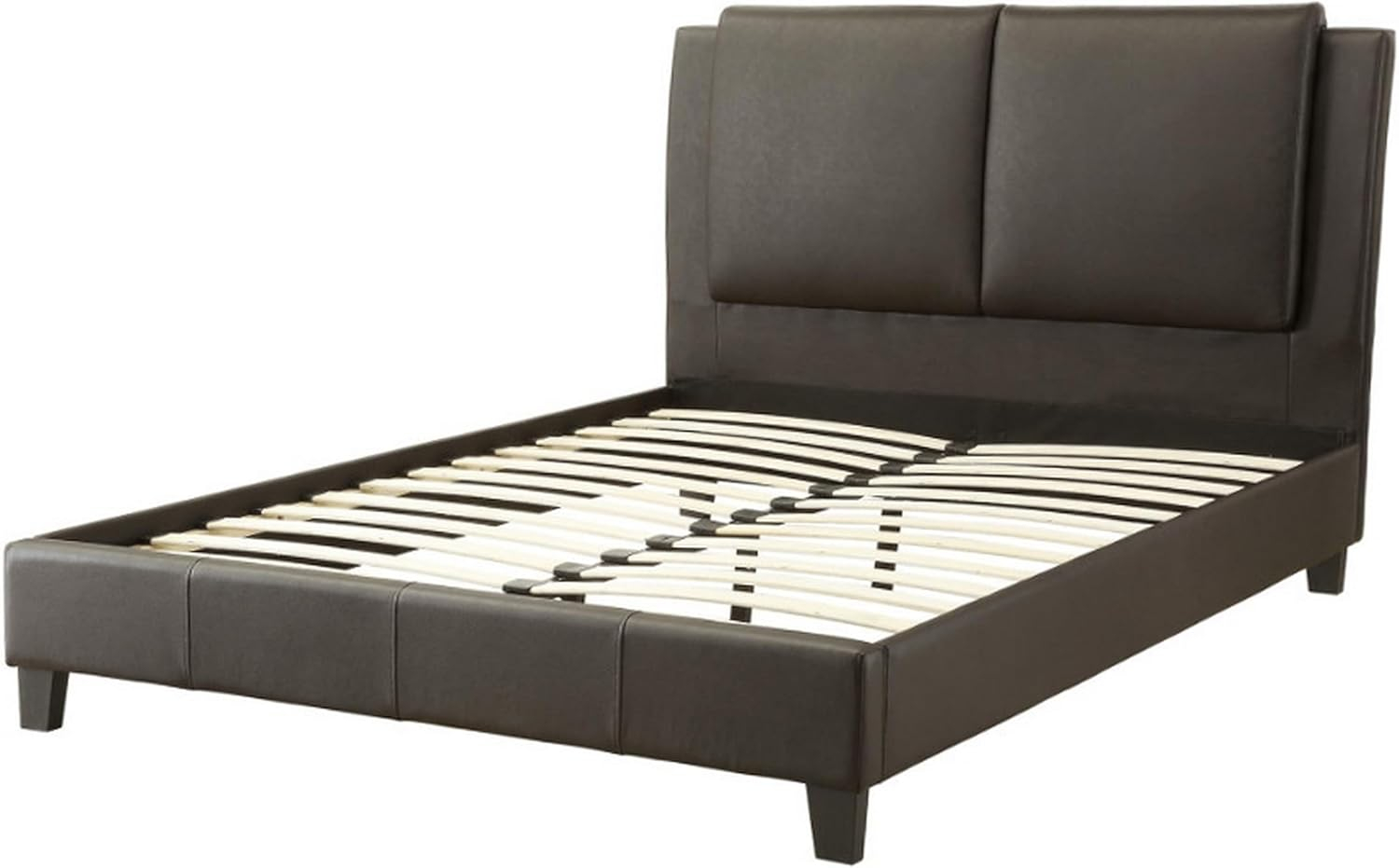 Benjara Elegant Wooden Eastern King Bed With PU Head Board, Brown