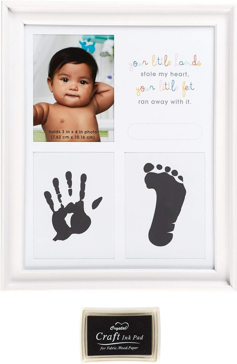 CR Gibson ''your little hands stole my heart and your little feet ran away with it'' foot print and hand print baby photo frame, 8.75'' x 10.8''