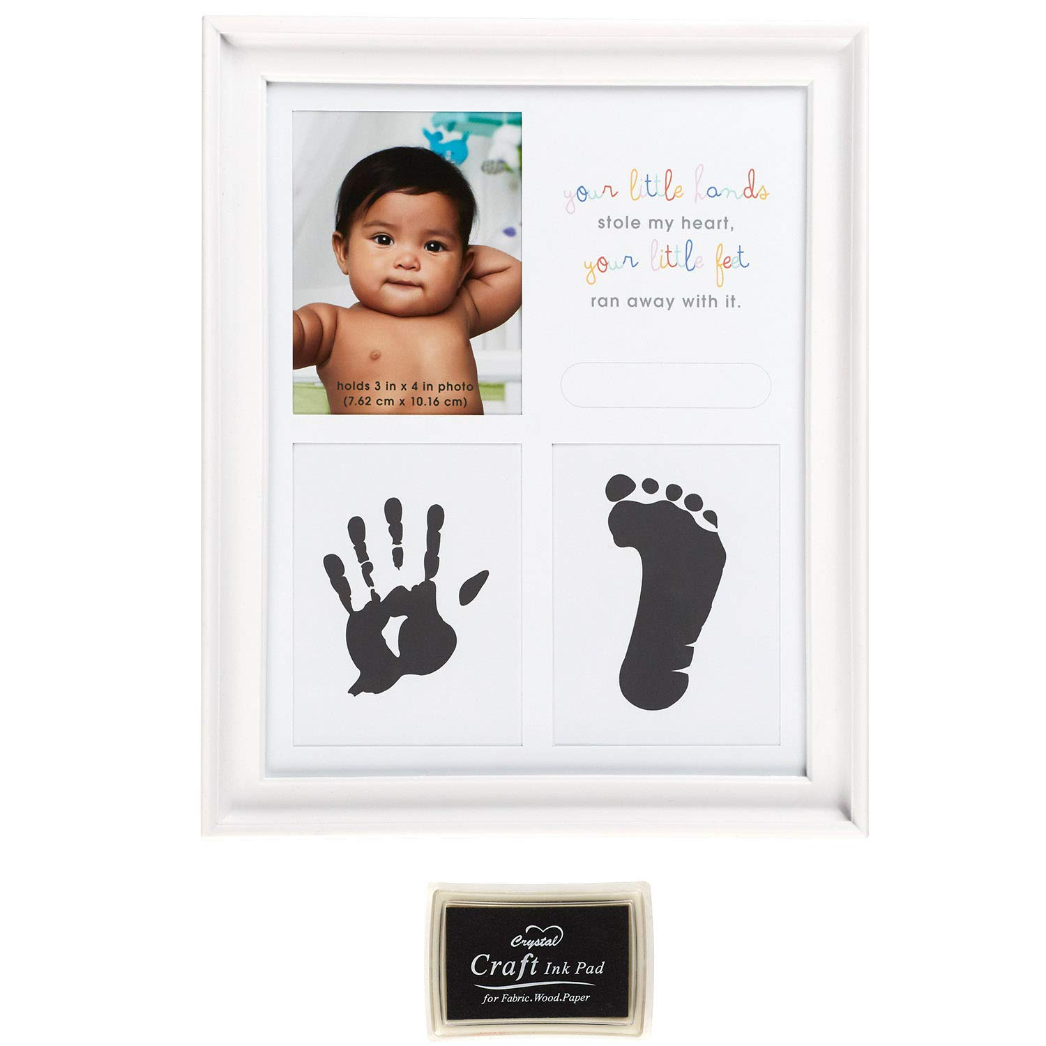 CR Gibson ''your little hands stole my heart and your little feet ran away with it'' foot print and hand print baby photo frame, 8.75'' x 10.8''