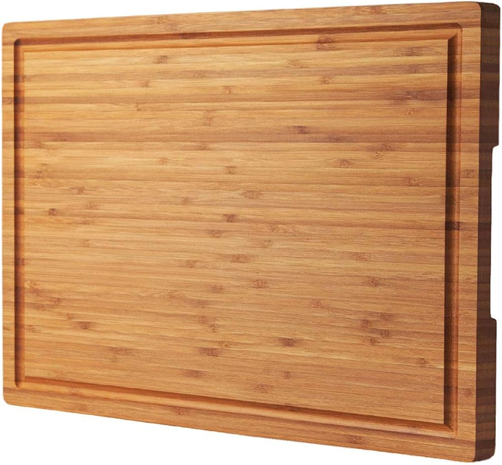Bamboo Wood Cutting Board for Kitchen, 18" Large Cheese Charcuterie Chopping Block with Side Handles and Juice Grooves