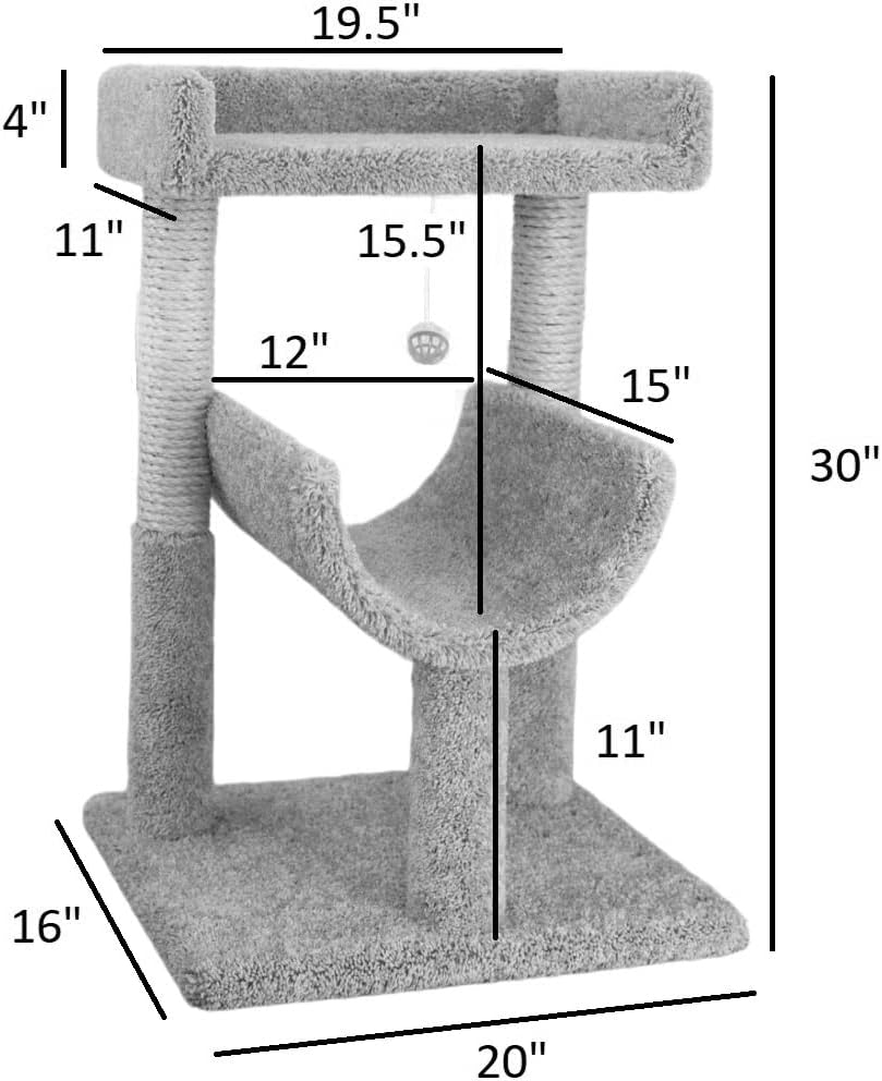 Gray Carpeted Cat Window Perch with Sisal Posts