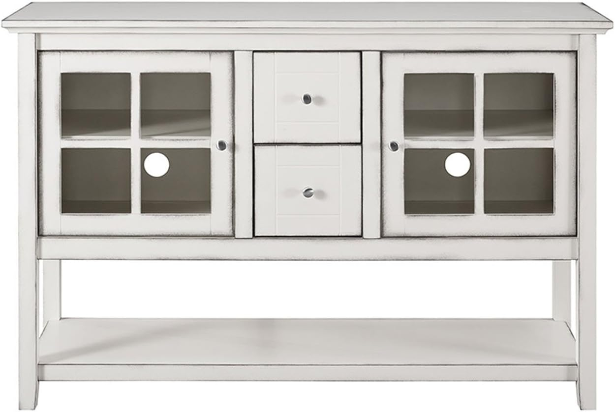 Walker Edison Modern 52" Glass Door Dining Buffet Table, Antique White