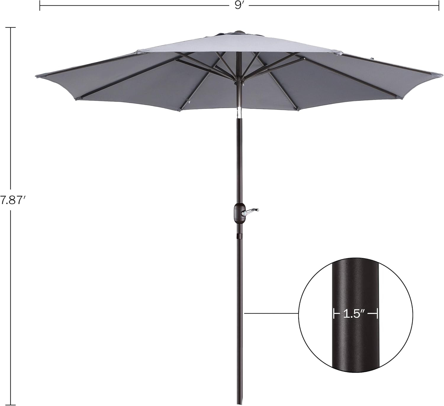 Villacera 83-OUT5446 9 ft. Outdoor Patio Umbrella with 8 Ribs - Gray