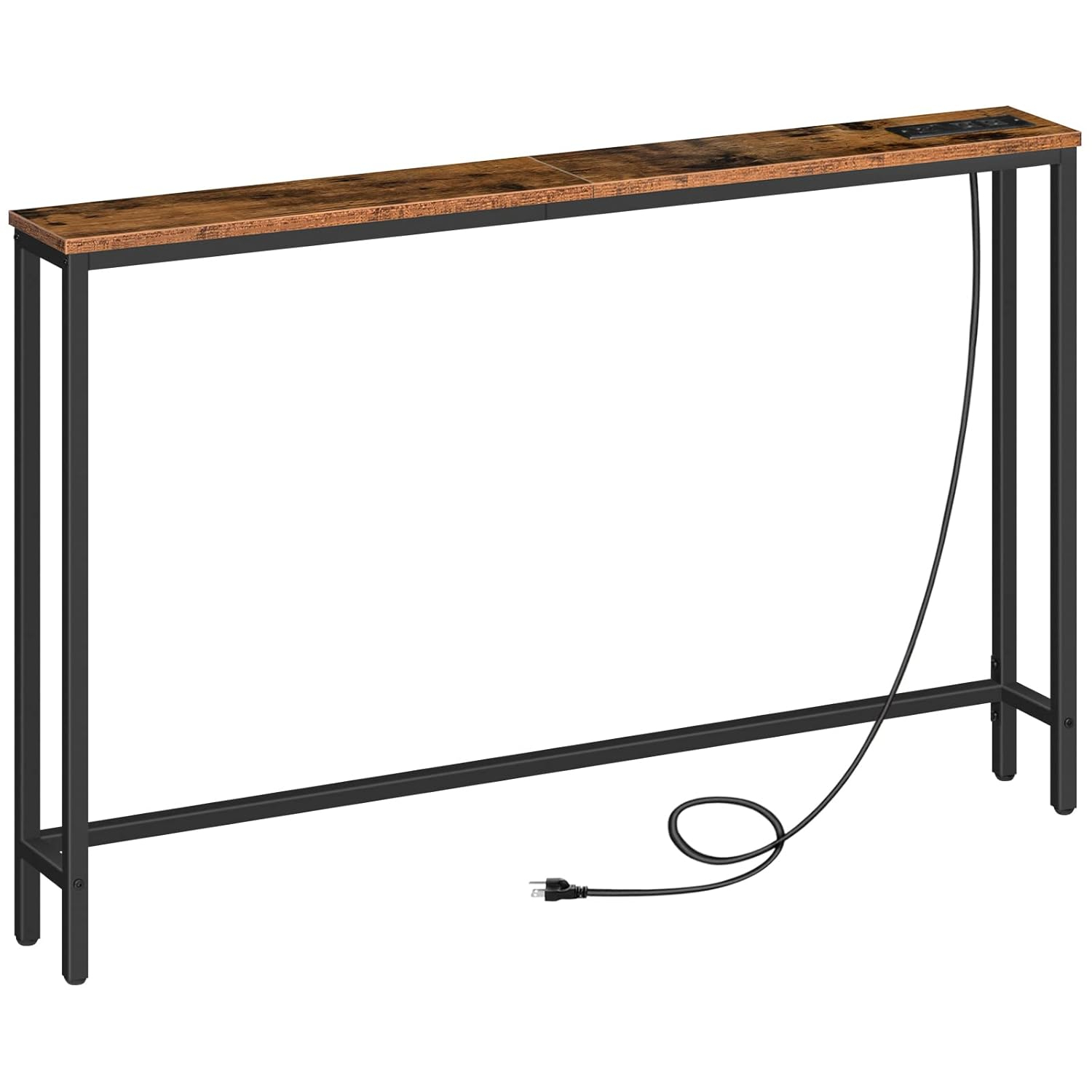 47.2" Skinny Console Table with Power Outlets and USB Ports, Table with Charging Station, Narrow Sofa Table, Behind Couch Table, for Entryway, Hallway, Foyer, Rustic Brown BF15XG01G1