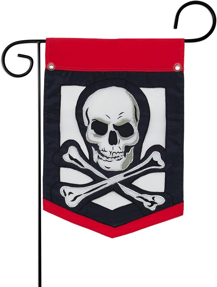 Two Group Pirate Garden Size Flag Coastal Ship Skull Treasure Map Carribean Jolly Blackbeard Jack House Decoration Banner Small Yard Gift Double-Sided, 13"x 18.5", Imported