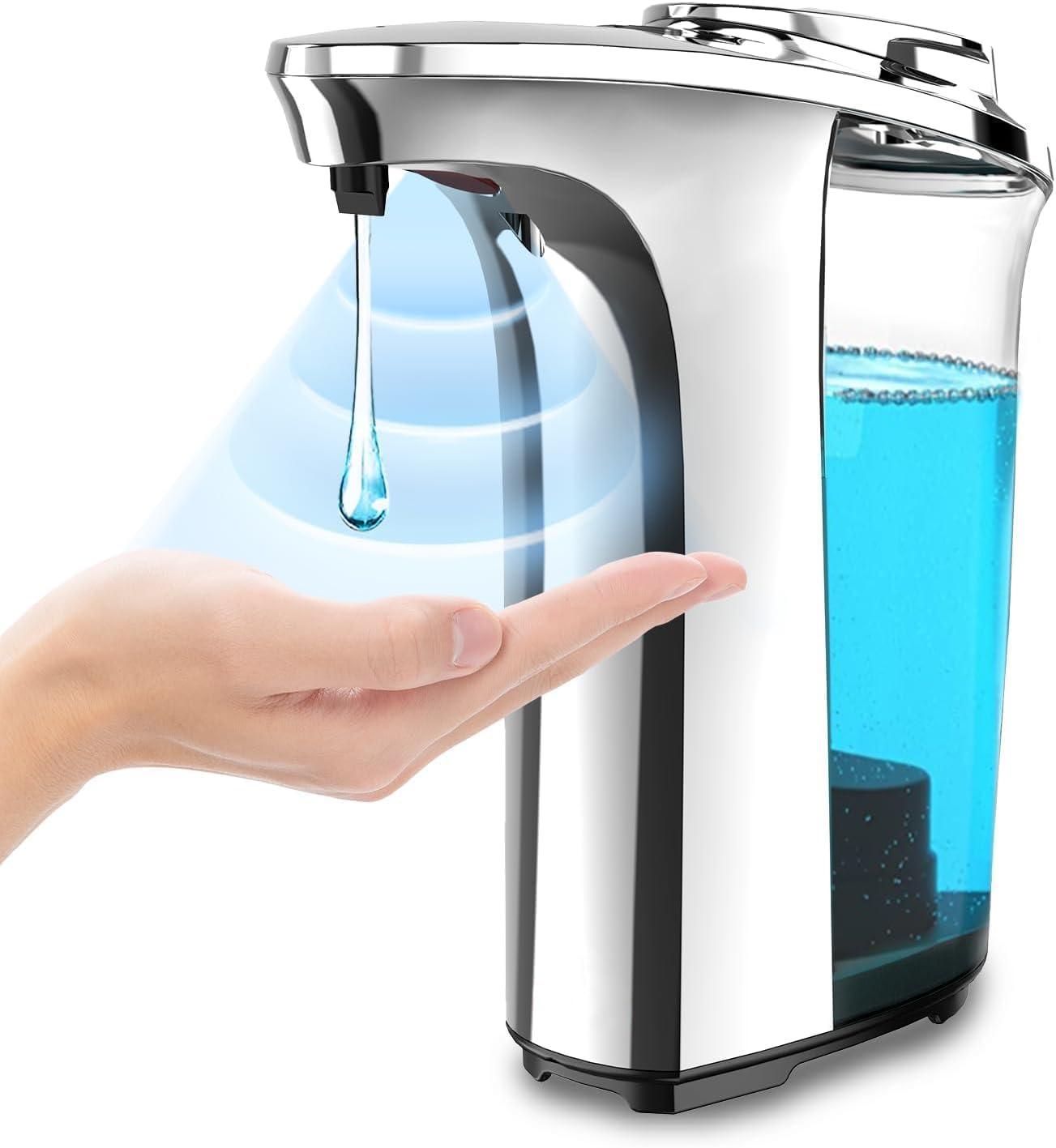 Automatic Liquid Soap Dispenser, 17oz/500ml Bathroom Countertop Soap Dispensers, 5 Adjustable Levels, Touchless Sanitary Tool Commercial and Domestic, Silvery