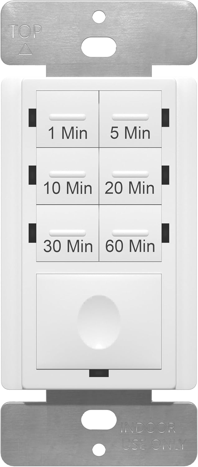 ENERLITES 4-Hour Countdown Timer Switch, 5-10-30-60 Min, 2-4 Hour, for Bathroom Fans, Heaters, Lights, LED Indicator, 120VAC 800W, No Neutral Wire Required, UL Listed, HET06-J-I, Ivory
