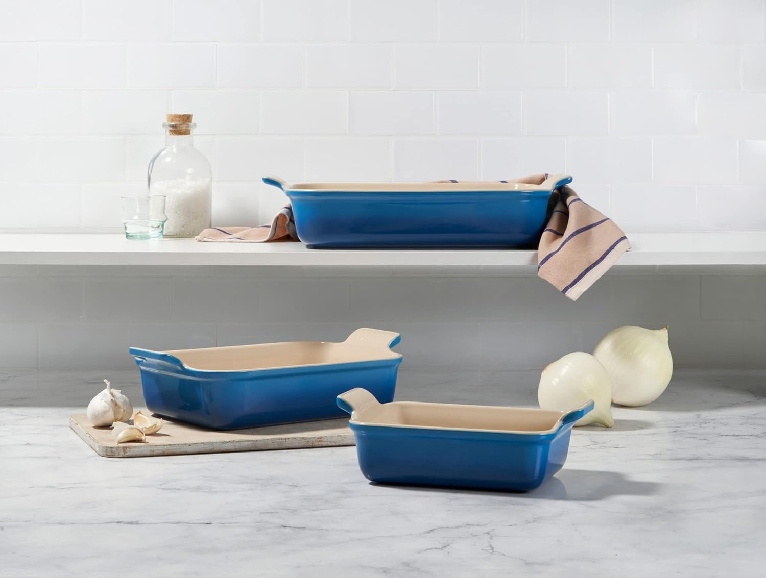 Le Creuset Stoneware Heritage Set 3 Rectangular Dishes, Peche