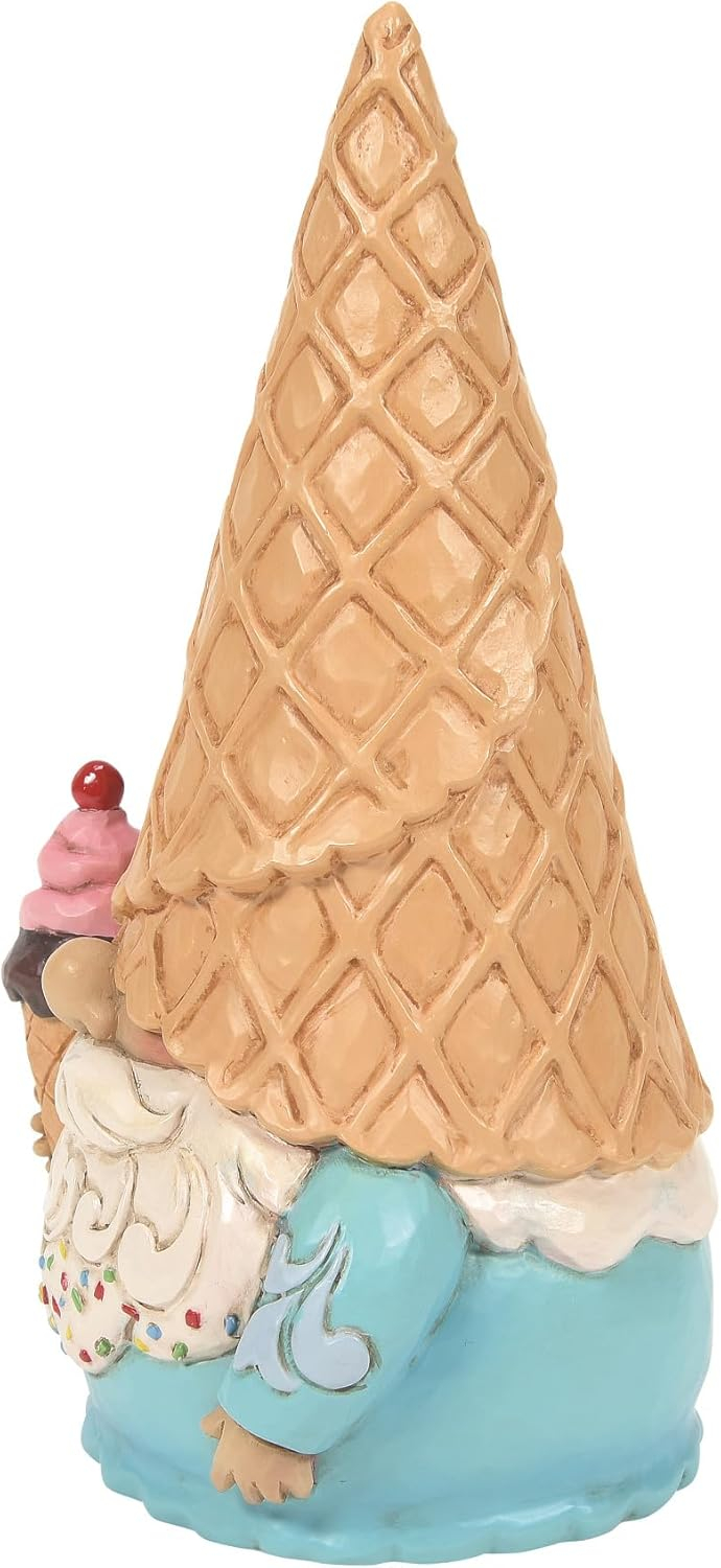 Enesco Jim Shore Heartwood Creek Ice Cream Soft Serve Gnome Figurine- Stone Resin Hand Painted Crafted Collectible Decorative Gnomes Figurines Home Decor Statue, 6.3 Inch