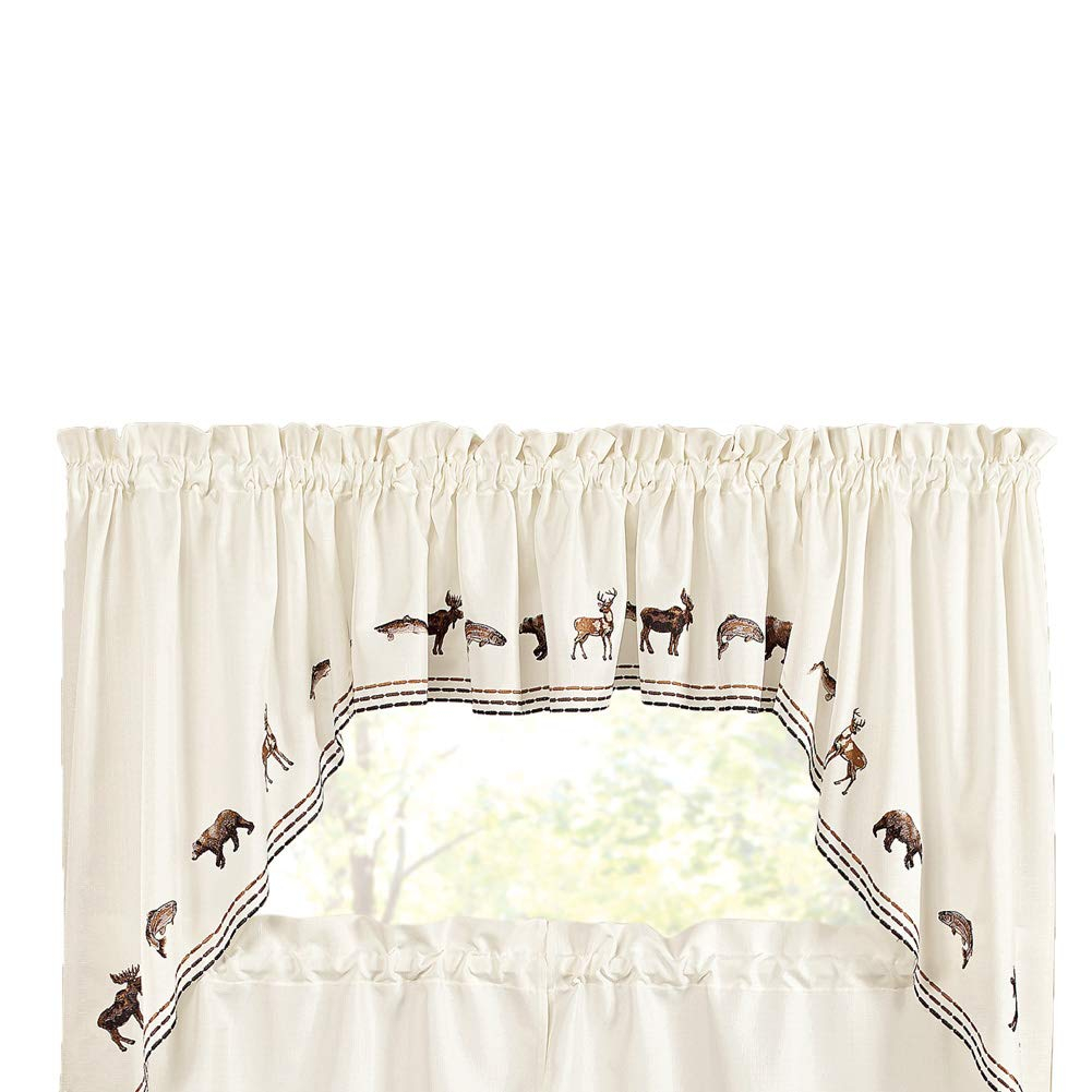 Lodge Embroidered Off-White Cotton Rod Pocket Valance