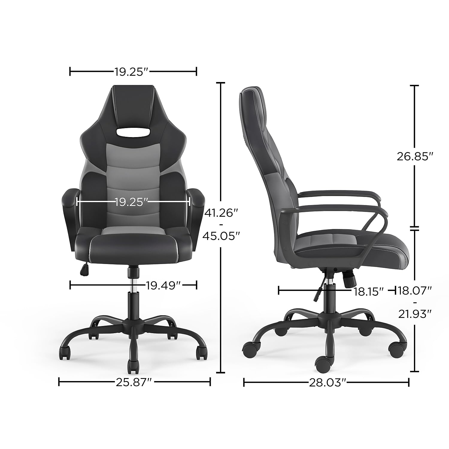WorkLife Brands Emerge Vector Gaming Chair with Fixed Arms, Black and Gray Faux Leather