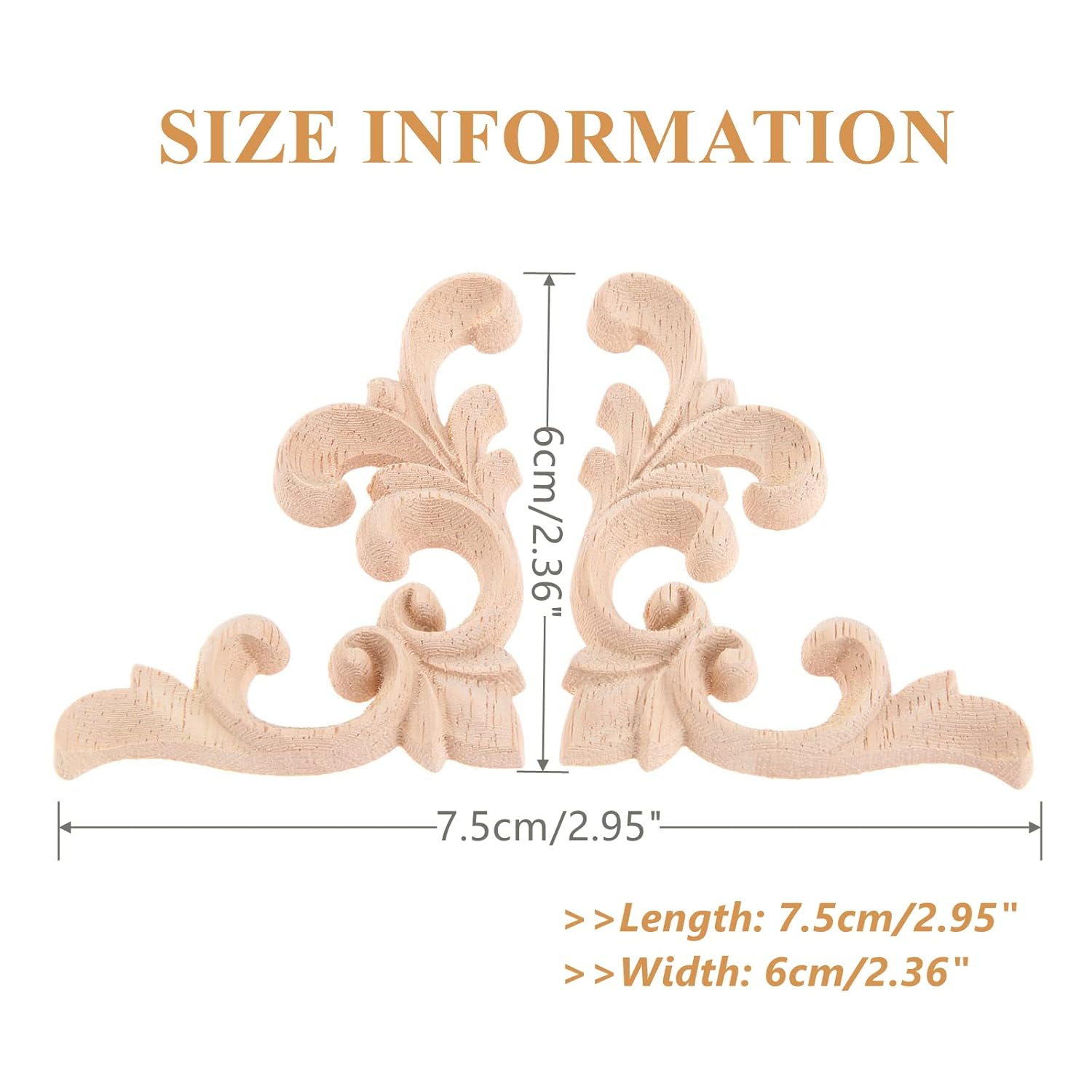 2pcs Wooden Onlay Applique Unpainted Carving Applique Cabinet Dresser Closet Applique