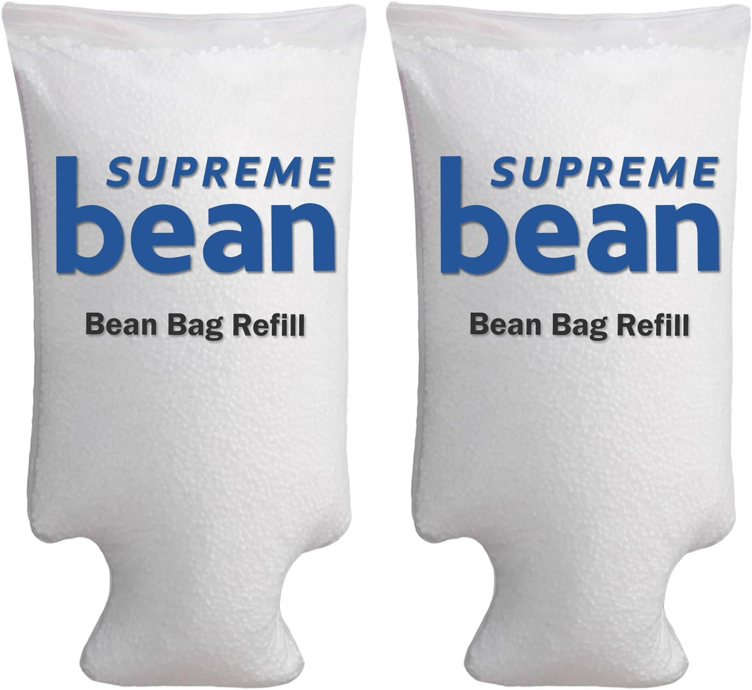 Supreme Bean Foam Filling Bean Bag Refill for Bean Bags, Loungers, and Pool Floats, 100L - 2Pk, White with EZ-Pour Zipper Spout