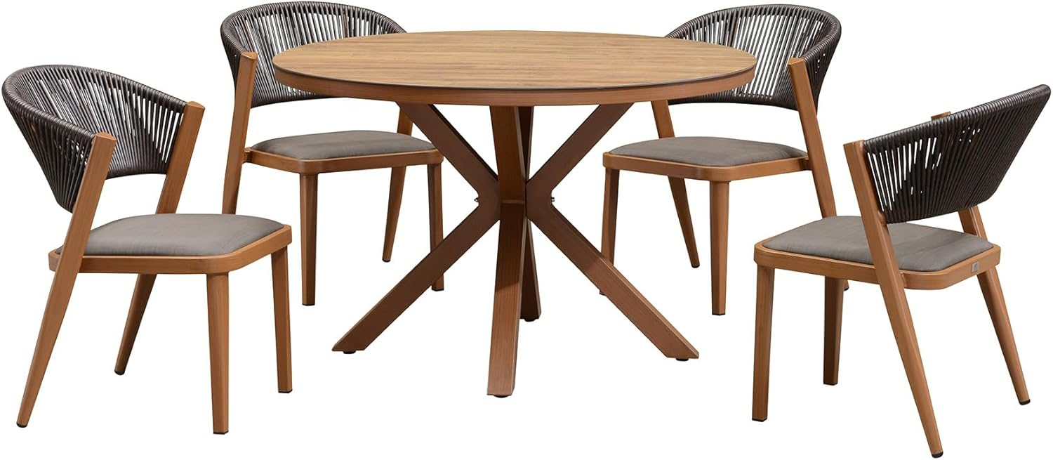 7-Piece Aluminum Wicker Dining Table and Chairs Patio Outdoor Dining Set Teak Patio Furniture Set with Cushions, Brown