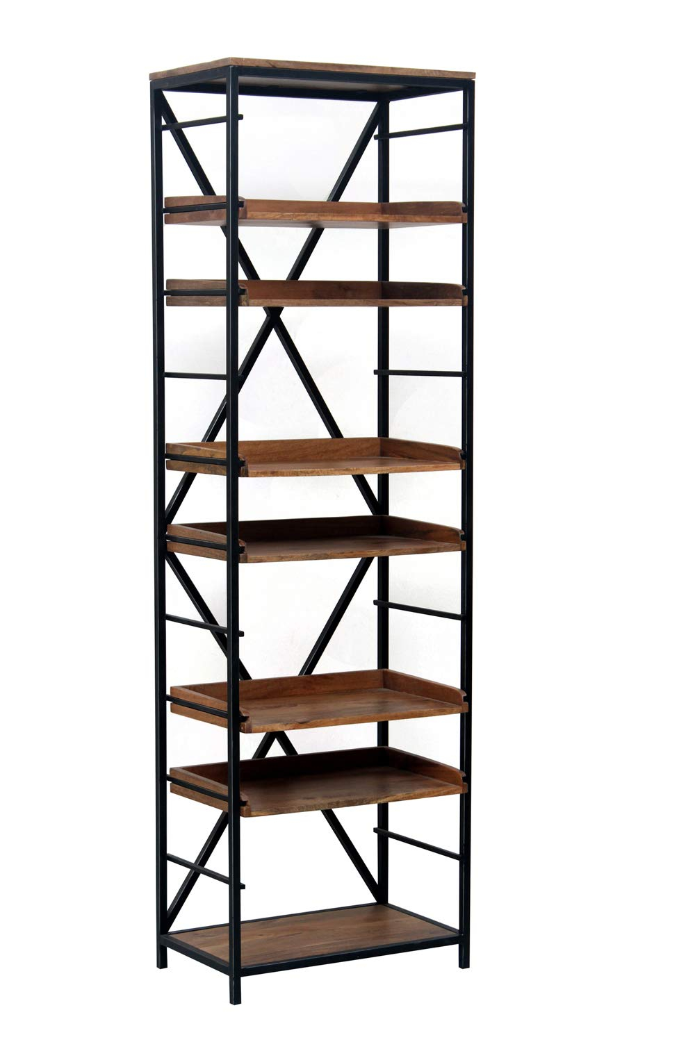 Adjustable Industrial Black Metal and Brown Wood Bookshelf
