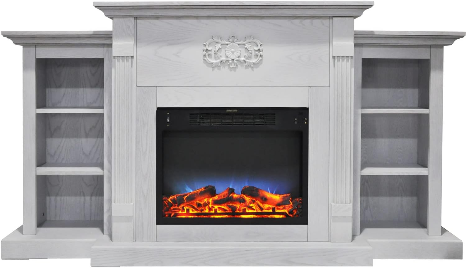 Cambridge Sanoma 72'' Electric Fireplace with Charred Log Insert | For Rooms up to 210 Sq.Ft | Remote | Bookshelves | Adjustable Heat Settings | Timer | Storage | Walnut Mantel
