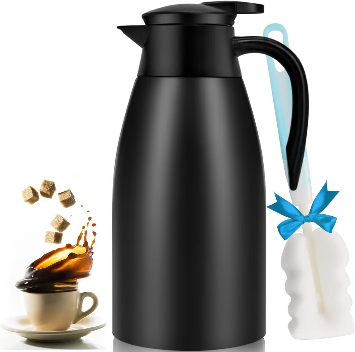 70oz Coffee Carafe Airpot Insulated Coffee Urn Stainless Steel Vacuum Thermal Pot Flask Dispenser for Coffee, Hot Water, Tea, Hot Beverage - Keep 12 Hours Hot, 24 Hours Cold-Black