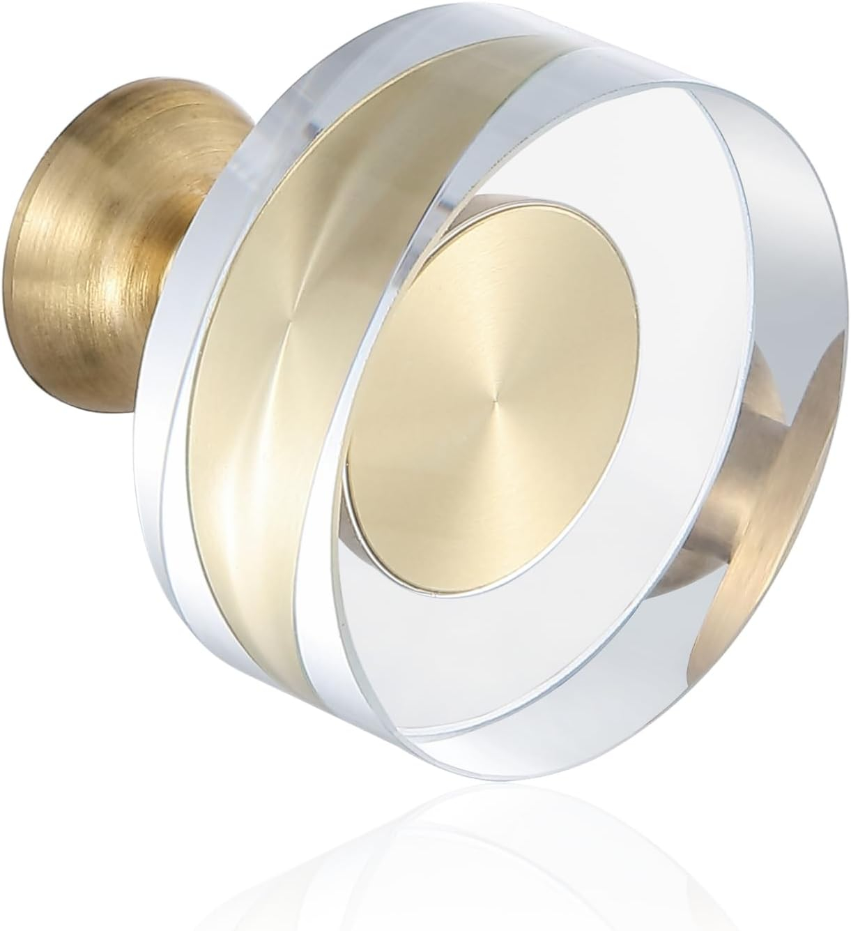 12-Pack 1-1/4-Inch White Cabinet Glass Crystal Brass knobs Brass Drawer Round Knobs Dresser Pulls, Gold Hardware Kitchen Closet knobs for Bifold Doors