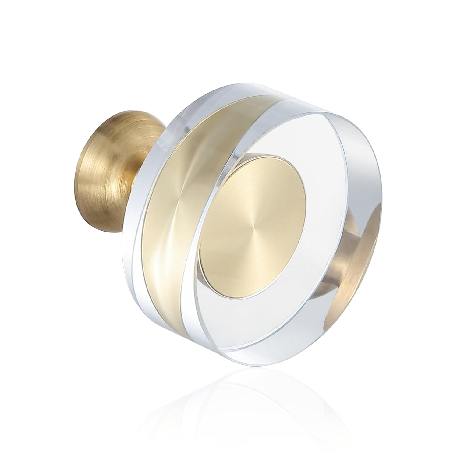 12-Pack 1-1/4-Inch White Cabinet Glass Crystal Brass knobs Brass Drawer Round Knobs Dresser Pulls, Gold Hardware Kitchen Closet knobs for Bifold Doors