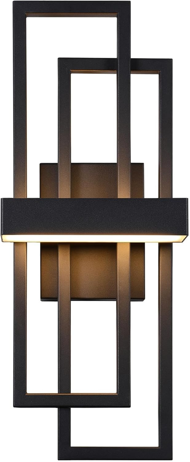 LamQee Modern Outdoor Wall Lights 20 inch, Dual Rectangle Exterior Lighting Fixture Integrated LED Outside Wall Light,12W Wall Mount Porch Light Black Outdoor Wall Sconce for House Garage Patio