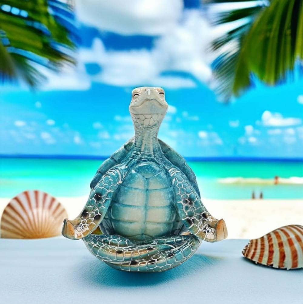Blue and Green Resin Sea Turtle Meditation Statue