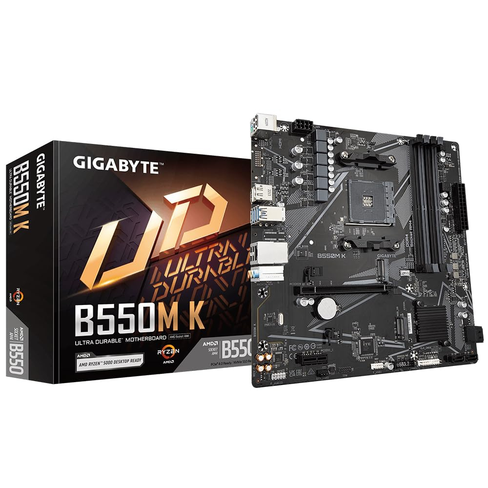 GIGABYTE B550M K AM4 AMD B550 Micro-ATX Motherboard with Dual M.2, SATA 6Gb/s, USB 3.2 Gen 1, Realtek GbE LAN, PCIe 4.0