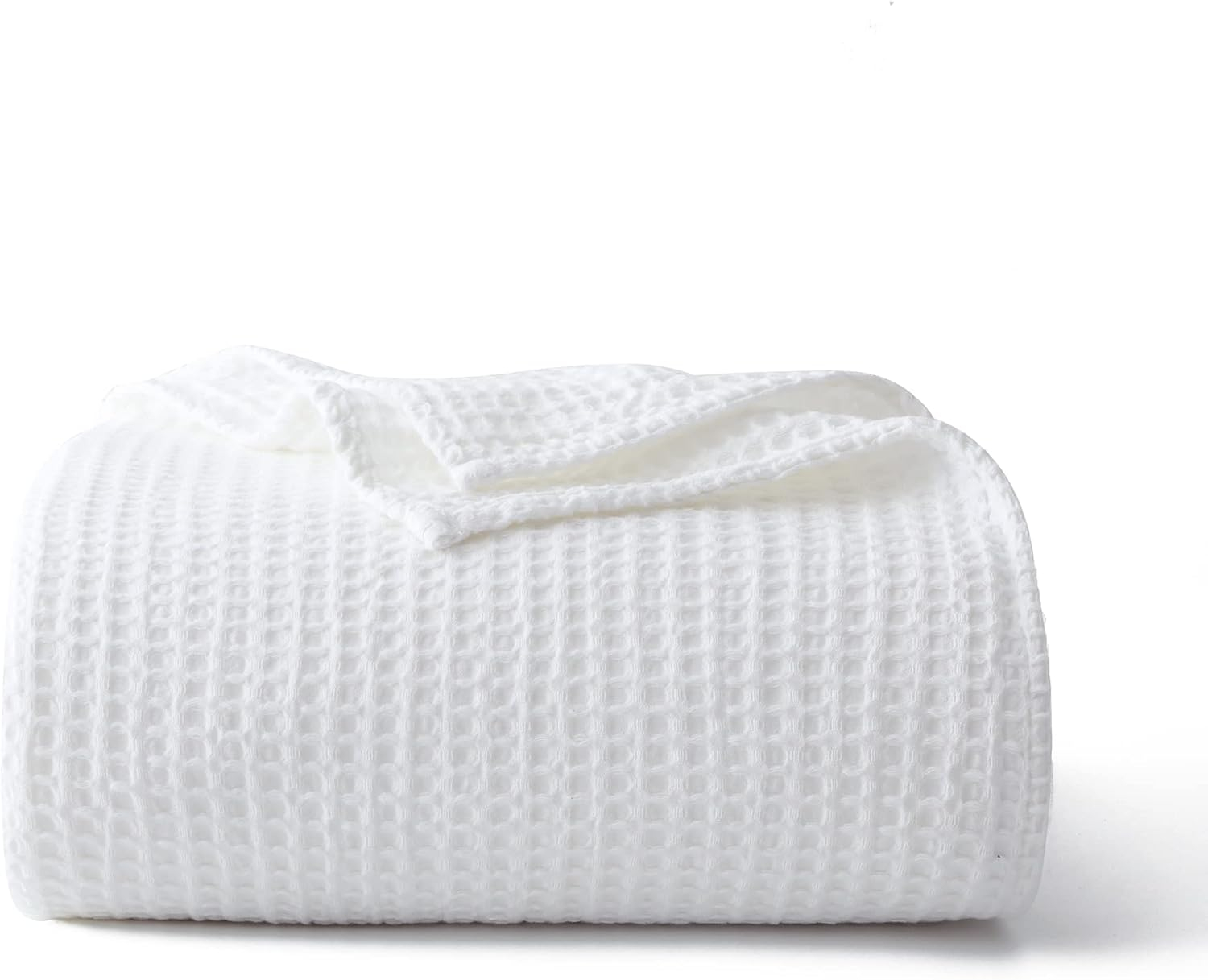 Shunjie.Home 100% Cotton Waffle Bed Blanket Queen Size, Throw Blanket for Couch All Seasons (White, 90x90)