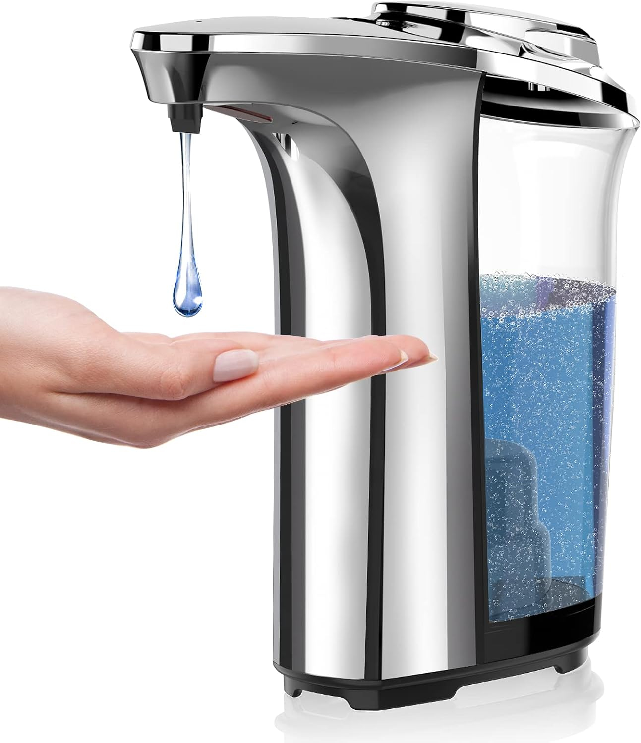 Automatic Liquid Soap Dispenser, 17oz/500ml Bathroom Countertop Soap Dispensers, 5 Adjustable Levels, Touchless Sanitary Tool Commercial and Domestic, Silvery