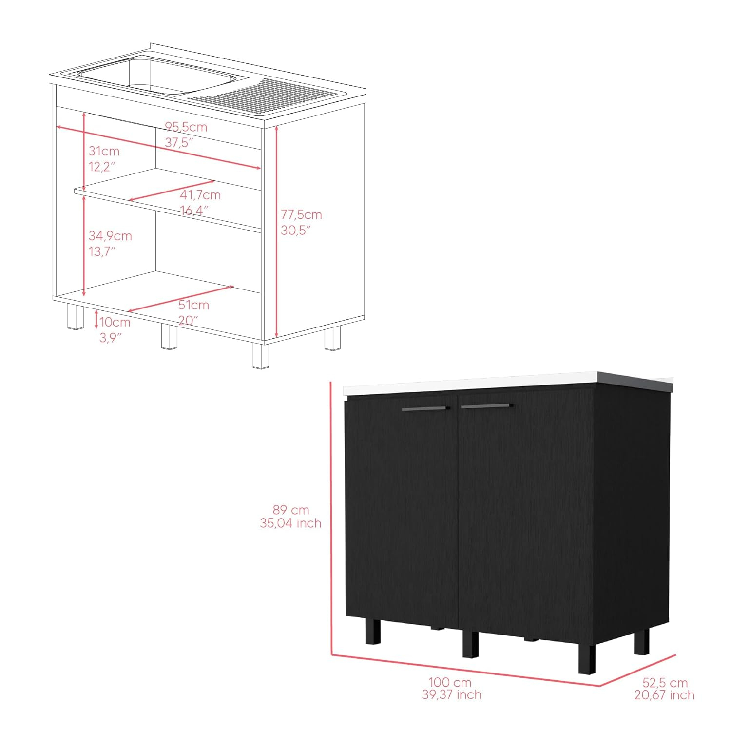 TUHOME Napoles 2 Utility Sink with Cabinet  Engineered Wood Cabinets in  Black